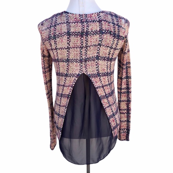 Lucky Brand Plaid Mixed-Media open back top - Picture 4 of 8